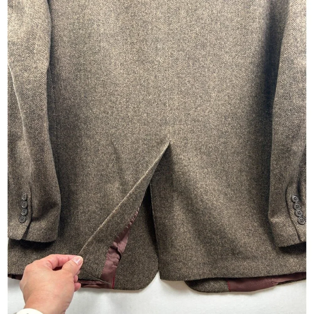 CHERESKIN Blazer Mens 44R Brwn Herringbone Camel Hair Blend Sport Coat Italy Vtg